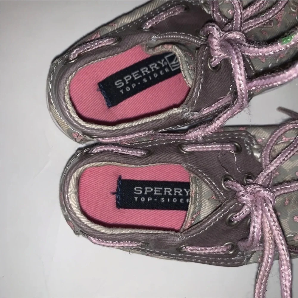 Sperry Top Sider Silver Pink Animal Cheetah Leopard Print Size 2